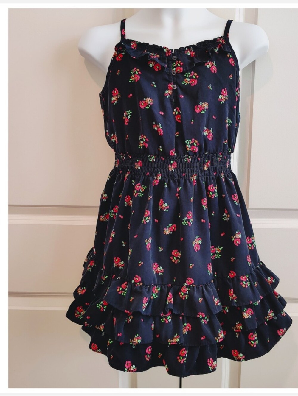 Dark Navy & Pink Floral Sun Dress